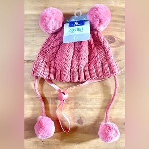 NWT • Top Paw • Pink • Cable Knit • w/faux fur Pom-Pom’s • Dog Beanie • Size M/L